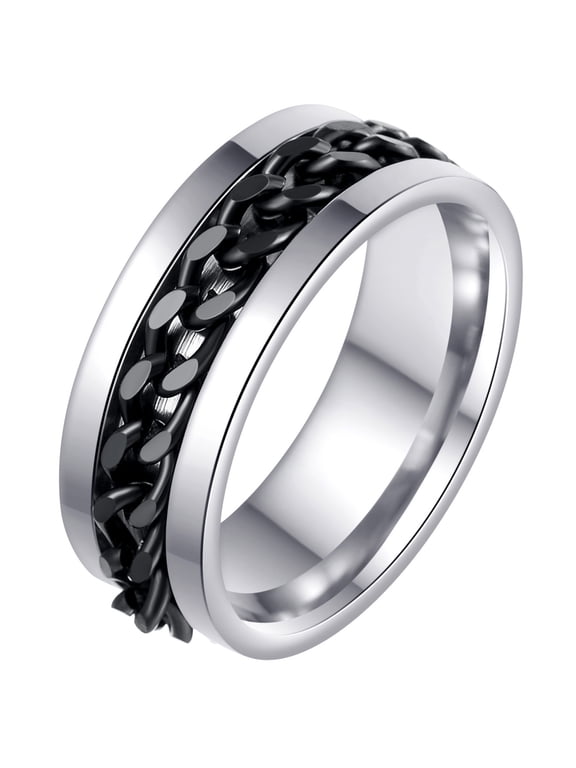 Mens Fidget Rings Anxiety Spinner Rings for Men Classic Chain Rings for Women Adults Titanium Steel Ring Black Size 14