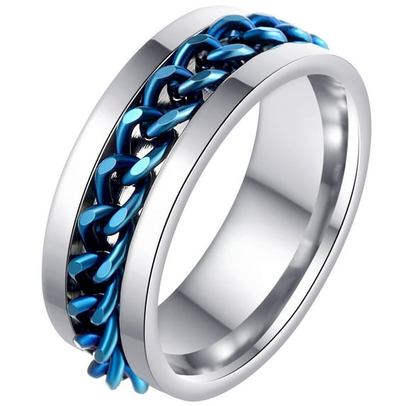 Udolfly Mens Fidget Rings Anxiety Spinner Rings for Men Classic Chain Rings for Women Adults Titanium Steel Ring Blue Size 11