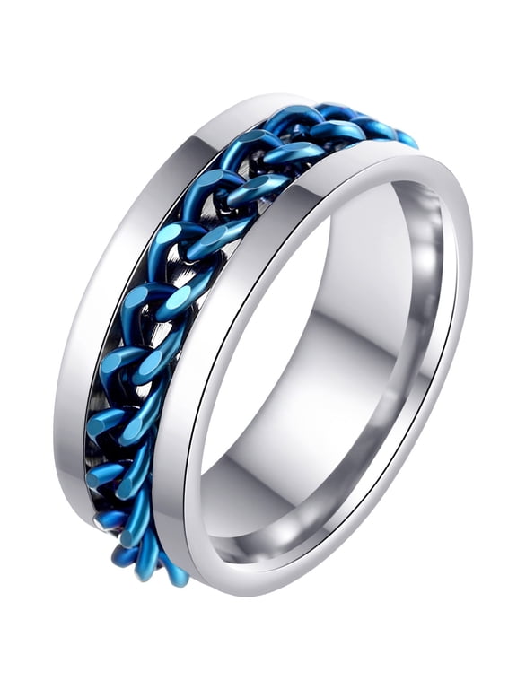 Mens Fidget Rings Anxiety Spinner Rings for Men Classic Chain Rings for Women Adults Titanium Steel Ring Blue Size 12