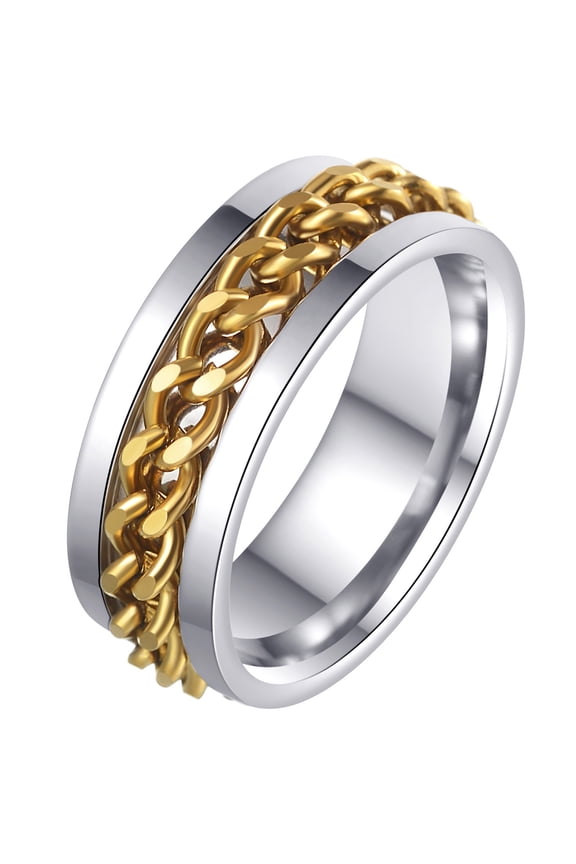 Mens Fidget Rings Anxiety Spinner Rings for Men Classic Chain Rings for Women Adults Titanium Steel Ring Gold Size 5