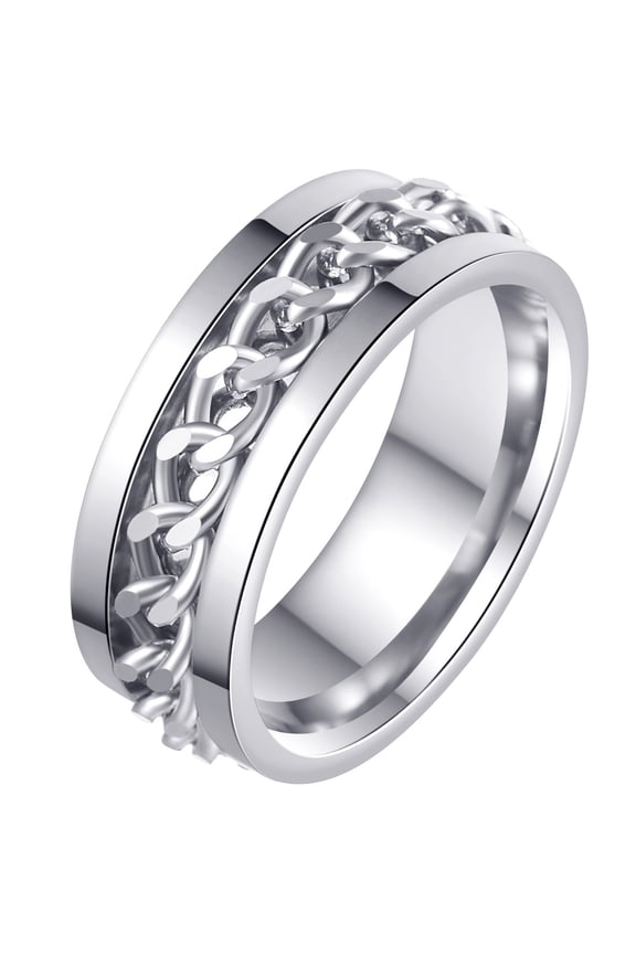 Mens Fidget Rings Anxiety Spinner Rings for Men Classic Chain Rings for Women Adults Titanium Steel Ring Silver Size 10