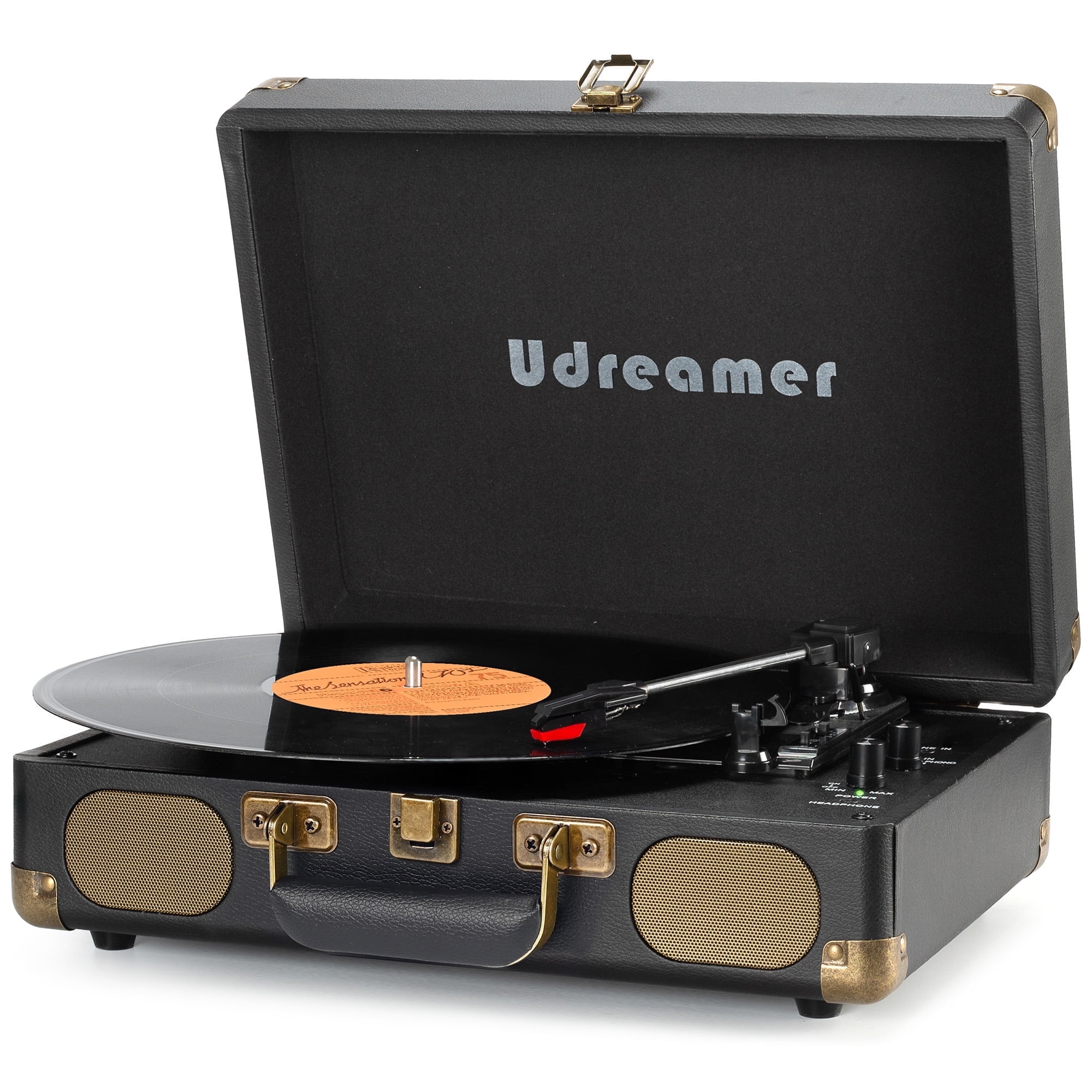 Udreamer Bluetooth Portable Suitcase Record Player with 3-speed Turntable & Built-in Speakers | Black