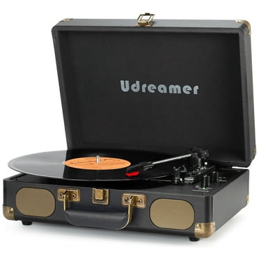Udreamer Bluetooth Portable Suitcase Record Player with 3-speed Turntable & Built-in Speakers | Black