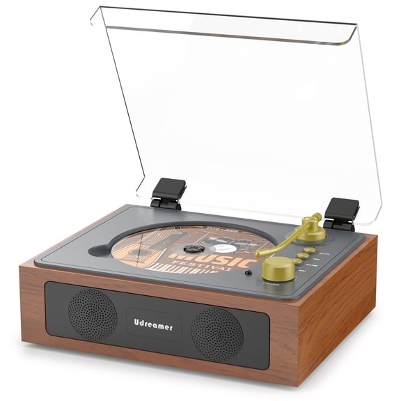 Udreamer Portable CD Players for Home, with Bluetooth &Hi-Fi Stereo Speakers,Remote Control | Brown