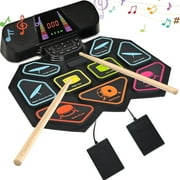 Udreamer Electronic Drum Set with 9 Pads, LED Lights, Bluetooth, and Roll-Up Drum Pad