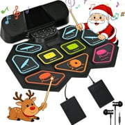Udreamer Electronic Drum Set with 9 Pads, LED Lights, Bluetooth, and Roll-Up Drum Pad