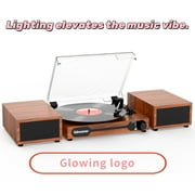 Udreamer Record Player,Vinyl Bluetooth Record player with speakers, Turntables for vinyl records, Brown,Lights Logo