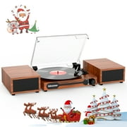 Udreamer Record Player,Vinyl Bluetooth Record player with speakers, Turntables for vinyl records, Brown,Lights Logo