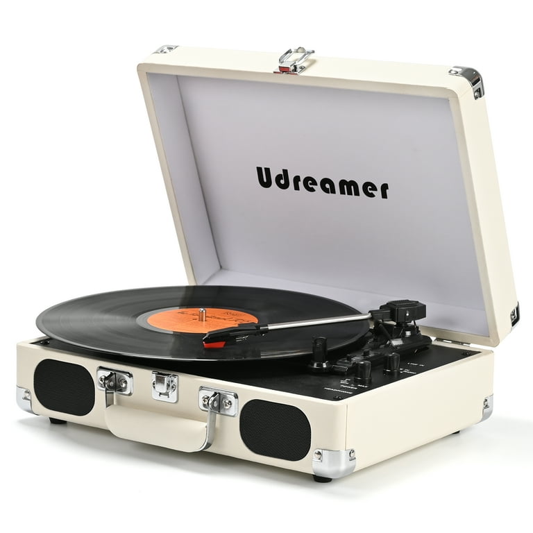 Udreamer Vinyl Record Player With Bluetooth,All In One 3-Speed Vintage  Audio Turntables,White 
