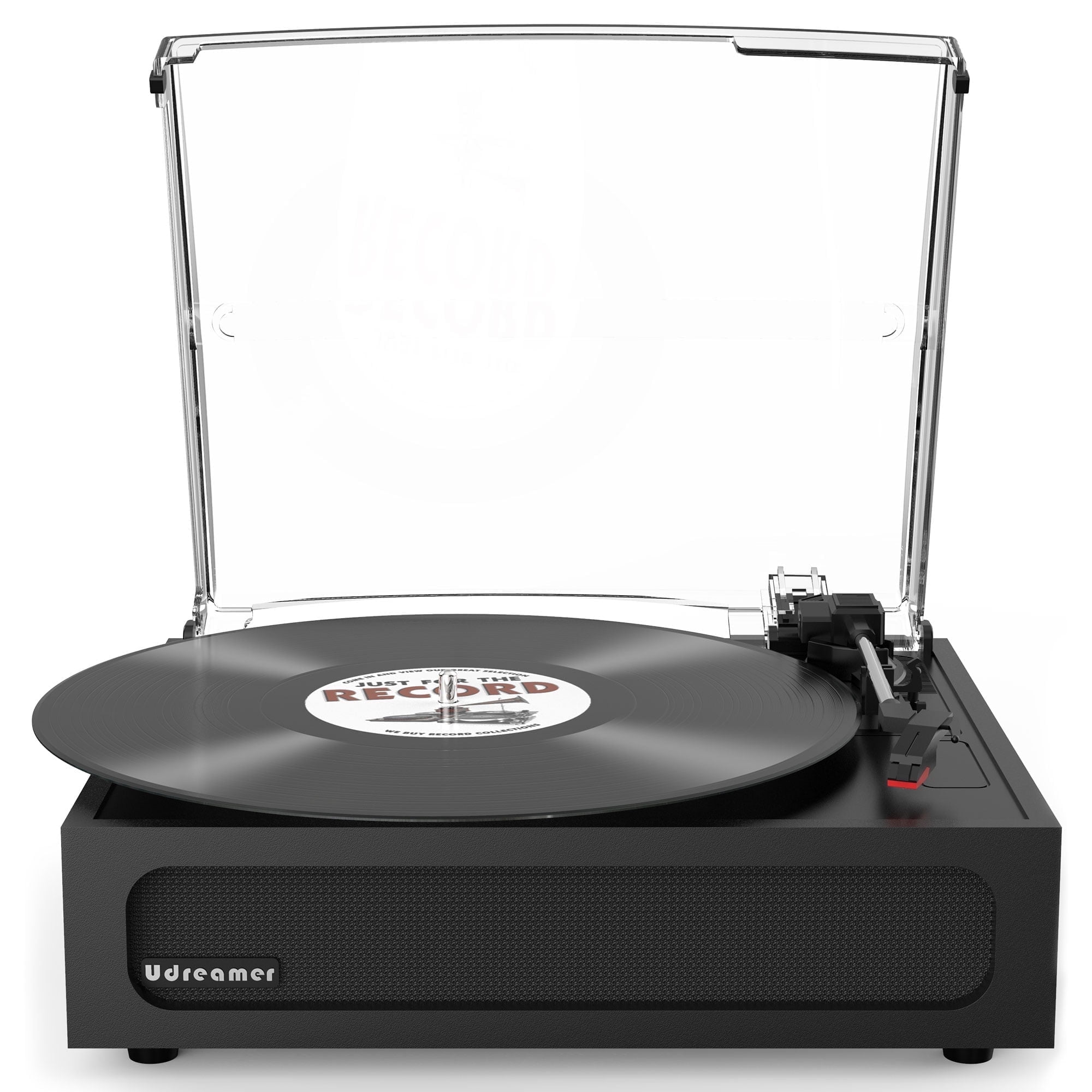 Udreamer Vinyl Record Player, Portable Vintage Audio Bluetooth Turntable with Built in Speakers, Black