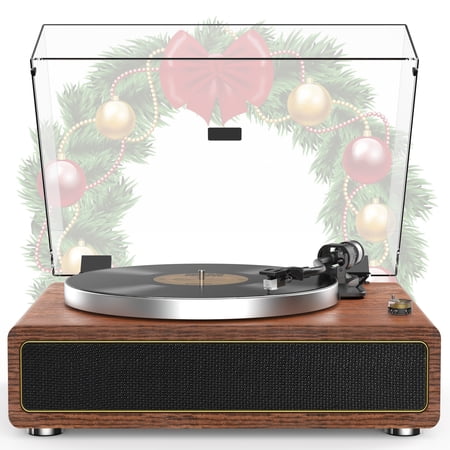 Udreamer Vinyl Record Player Stereo Turntable Vinyl player , Bluetooth Wireless with Speaker, 2-Speed All In ONE Vintage Audio Turntable, Brown