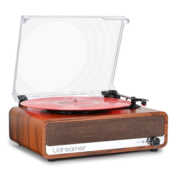 Udreamer Vinyl Record Player with Speakers,Vinyl Player Turntables for Vinyl Records(tocadiscos de vinilo),Bluetooth Turntable,Brown