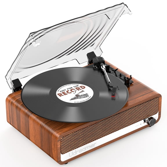 Udreamer Vinyl Record Player with Speakers,Vinyl Player Turntables for Vinyl Records(tocadiscos de vinilo),Bluetooth Turntable,Brown