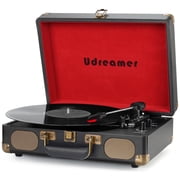 Udreamer Vinyl Record Player with Bluetooth 3-speed Audio Turntable & Built-in Speakers Portable Suitcase | Black/Red