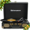 Udreamer Vinyl Record Player with 3-speed Bluetooth Audio Turntable & Built-in Speakers Portable Suitcase | Black