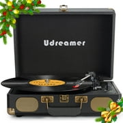 Udreamer Vinyl Record Player with 3-speed Bluetooth Audio Turntable & Built-in Speakers Portable Suitcase | Black