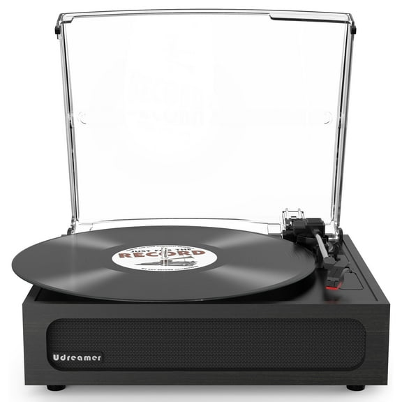 Udreamer Vinyl Record Player with Speakers & 3-Speed and Wireless Bluetooth,Vintage Audio Turntables | Black
