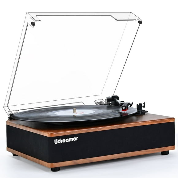 Udreamer Vinyl Record Player with Speakers & 3-Speed and Wireless Bluetooth,Vintage Audio Turntables | Brown