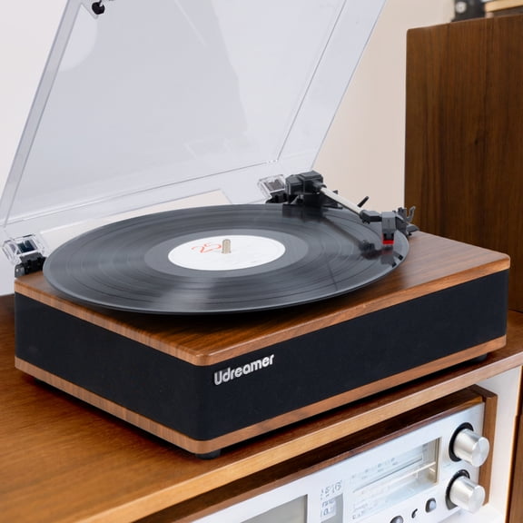 Udreamer Vinyl Record Player with Speakers & 3-Speed and Wireless Bluetooth,Vintage Audio Turntables | Brown