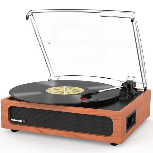 Udreamer Vinyl Record Player with Speakers & 3-Speed and Wireless Bluetooth,Vintage Audio Turntables | Wood color