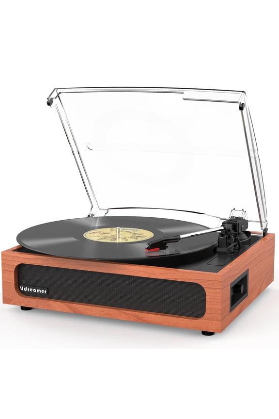 Vinyl Record Player with Speakers & 3-Speed and Wireless Bluetooth,Vintage Audio Turntables | Wood color