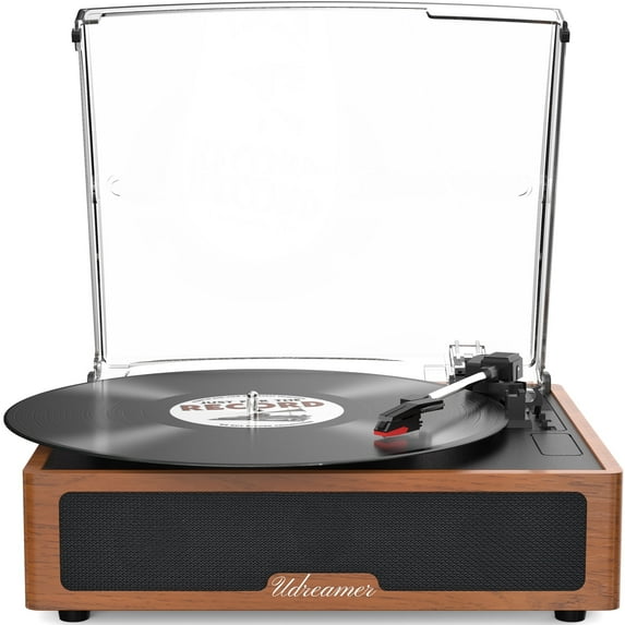 Udreamer Vinyl Record Players Stereo Turntable Vinyl Player 3-Speed & Bluetooth, All In One Vintage Audio Turntables,Yellow