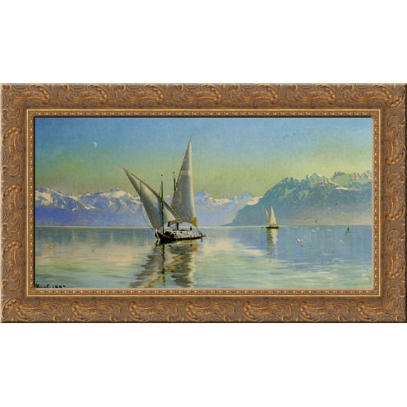 Udsigt Ved Geneve Soen, Schweiz 24x16 Gold Ornate Wood Framed Canvas Art by Monsted, Peder Mork