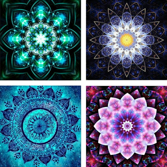 Ueasy 5D DIY Diamond Painting Set Decorating Cabinet Table Stickers Crystal Rhinestone Diamond Embroidery Paintings Pictures For Study Room, Flower Painting. (25X25CM/9.8X9.8inch) 4 Pack