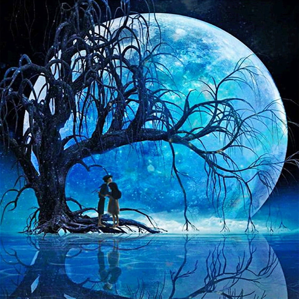 Ueasy Diamond Art Painting Kits, Moon Diamond DIY Painting Kits for Adults Beginner 5D Full Drill Crystal Diamond Art Painting Set Moon by Beach Scene Craft for Home Wall Decor 11.8 x 11.8
