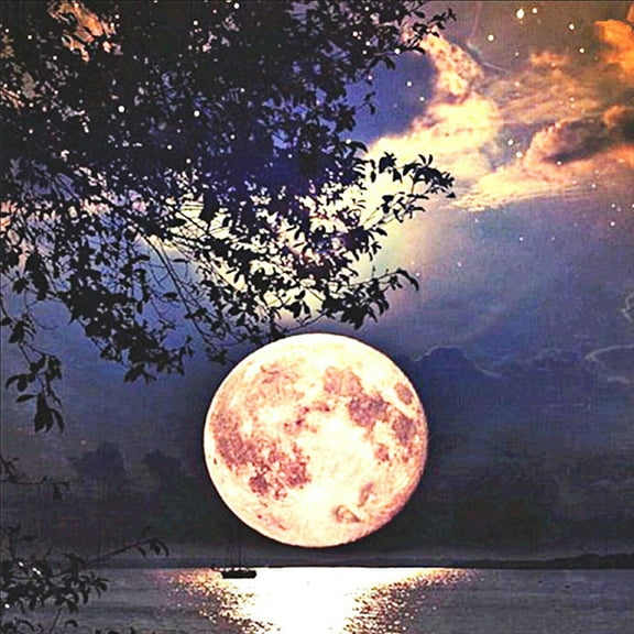 Ueasy Diamond Art Painting Kits, Moon Diamond DIY Painting Kits for Adults Beginner 5D Full Drill Crystal Diamond Art Painting Set Moon by Beach Scene Craft for Home Wall Decor 11.8 x 11.8