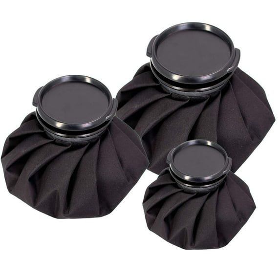 Ueasy Face Elbow Knee Ice Pack for Injuries, Refillable Ice Bag for Pain Relief Cold Compress Therapy for Swelling Bruises Surgery Wisdom Teeth Breastfeeding Headaches 3-Pack 6" 9" 11" - Black