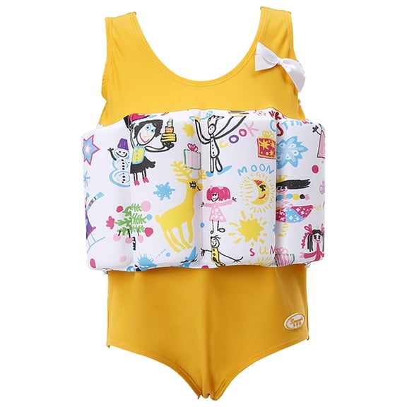 Ueasy Kids Girls Swim Vest with Adjustable Buoyancy Toddlers Swimsuits for 1-10 Years One-Piece Baby Bathing Suits with Arm Floaties Floatation Suit for Sea Beach Pool