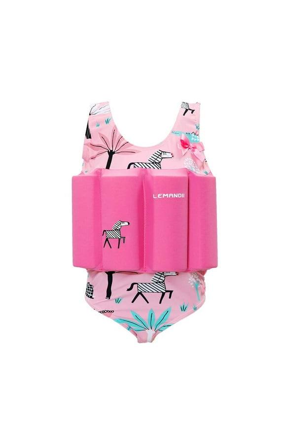 Kids Girls Swim Vest with Adjustable Buoyancy Toddlers Swimsuits for 1-10 Years One-Piece Baby Bathing Suits with Arm Floaties Floatation Suit for Sea Beach Pool