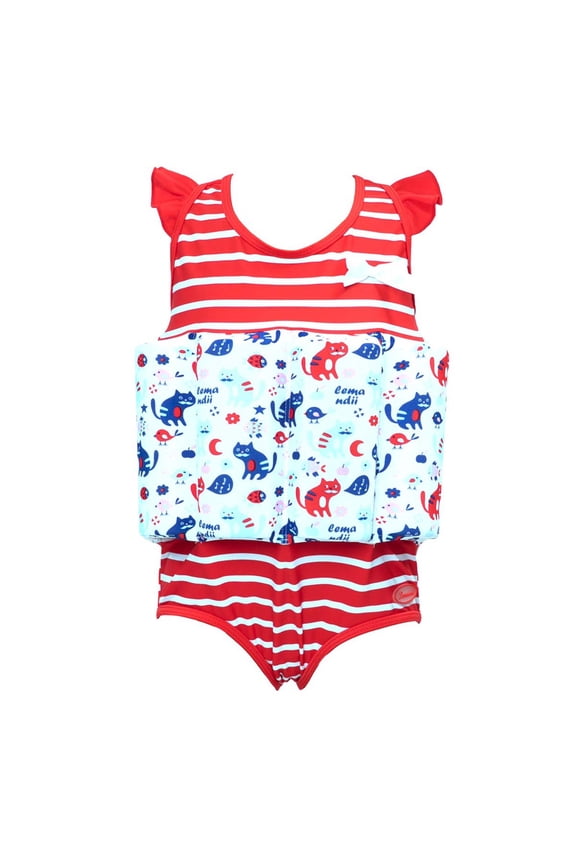 Kids Girls Swim Vest with Adjustable Buoyancy Toddlers Swimsuits for 1-10 Years One-Piece Baby Bathing Suits with Arm Floaties Floatation Suit for Sea Beach Pool