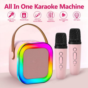 Ueasy Mini Karaoke Machine Portable Bluetooth Speaker with 2 Wireless Mics for Kids, Premium Songs
