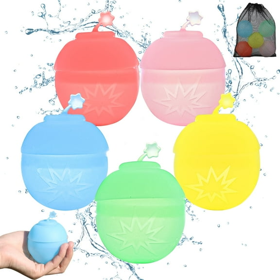 Ueasy Reusable Water Balloons (10-Pack) - Quick Fill Silicone Splash Bombs for Kids, Outdoor Pool & Beach Summer Toys, Ages 3-12