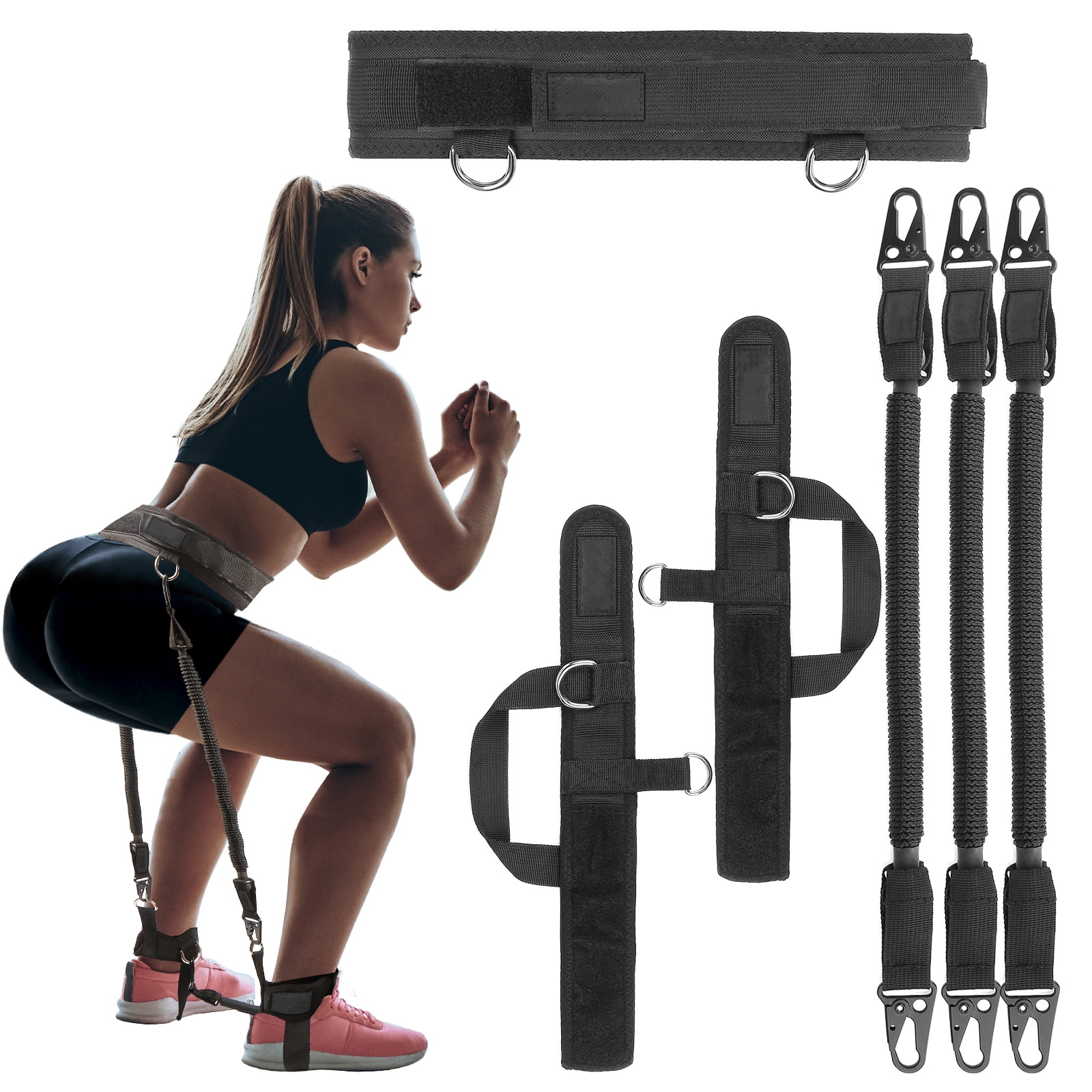Ueasy Vertical Jump Trainer with Resistance Bands, Ankle Straps & Waist Belt - for Boxing, Basketball, Football Training (60LB-150LB Options)