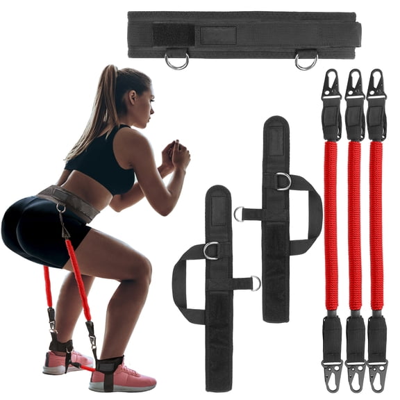 Ueasy Vertical Jump Trainer with Resistance Bands, Ankle Straps & Waist Belt - for Boxing, Basketball, Football Training (60LB-150LB Options)