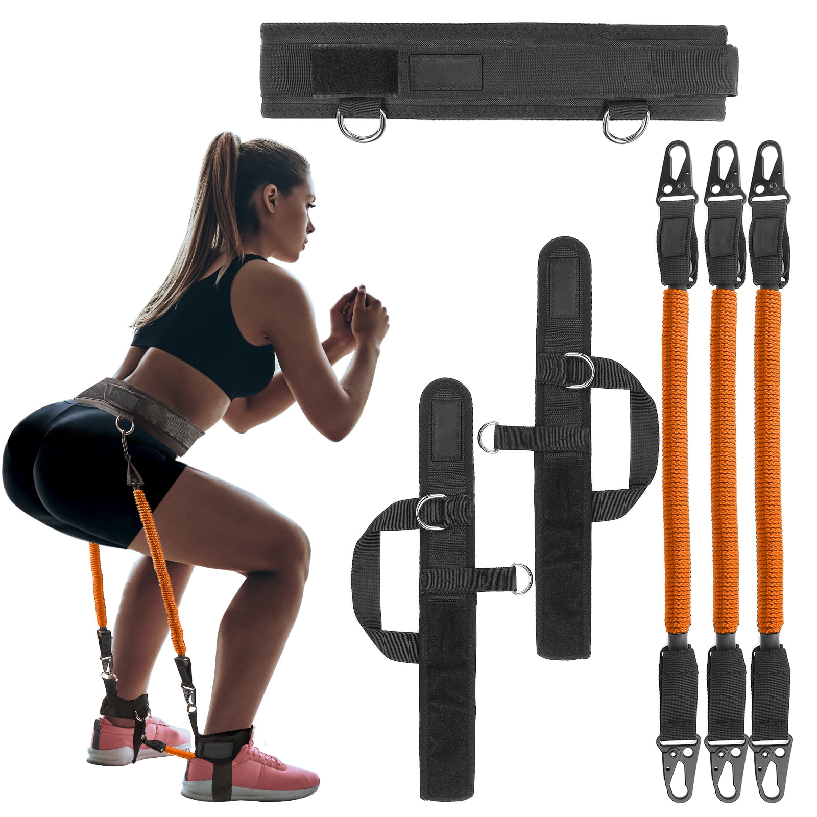 Ueasy Vertical Jump Trainer with Resistance Bands, Ankle Straps & Waist Belt - for Boxing, Basketball, Football Training (60LB-150LB Options)