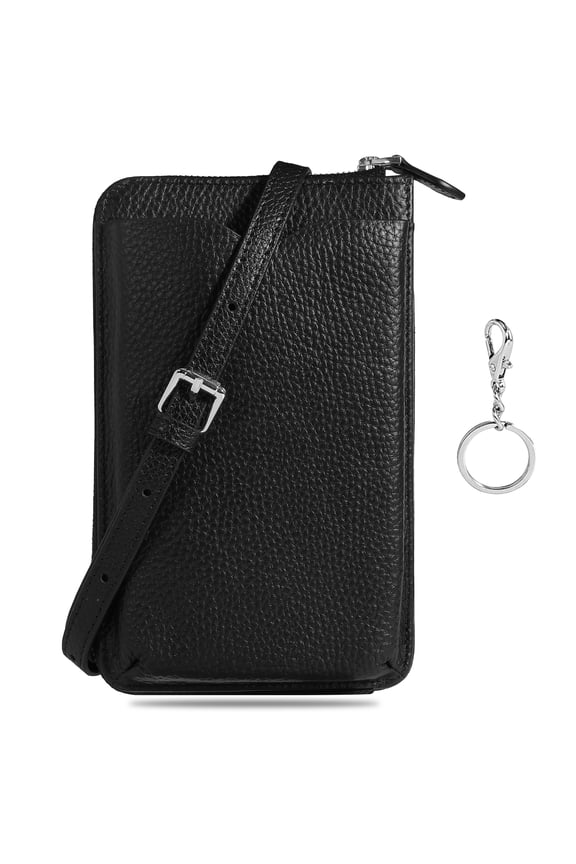 Women's Leather Crossbody Phone Bag - Slim, Large Capacity with Adjustable Strap & Card Slots (Black)