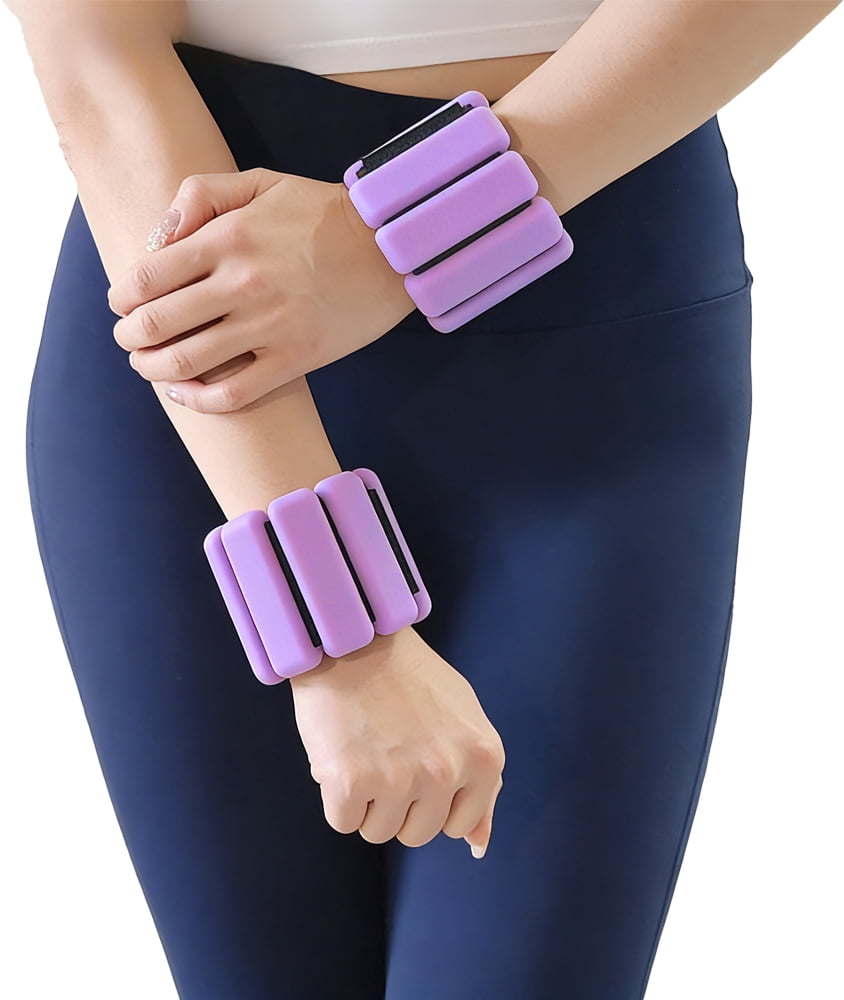 Ueasy Wrist Weights Set of 2, 1lb Adjustable Silicone Weighted Bangles for Women & Men, Wearable Ankle Weights for Yoga, Pilates, Dance, Strength Training, Running and Pool Exercises