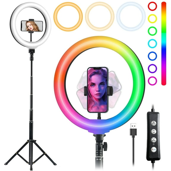 Uegogo 10-inch ring Light with 62-inch expansion tripod stand LED Round light with phone stand