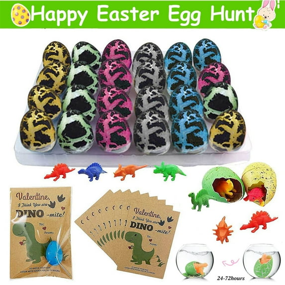 Uehgn 24 Pack Easter Dinosaur Eggs Easter Eggs Basket Stuffers, Dinos Egg Toys Grow in Water with Assorted Color, Easter Gifts Party Favors Toddler Kids 3-10 Boys Girls
