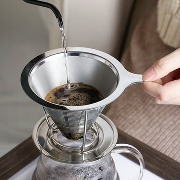 Uehgn Coffee Filter 304 Stainless Steel Double Layer Fine Mesh Paperless Reusable Pour Over Coffee Dripper Cone Strainer Funnel Coffee Maker Accessories