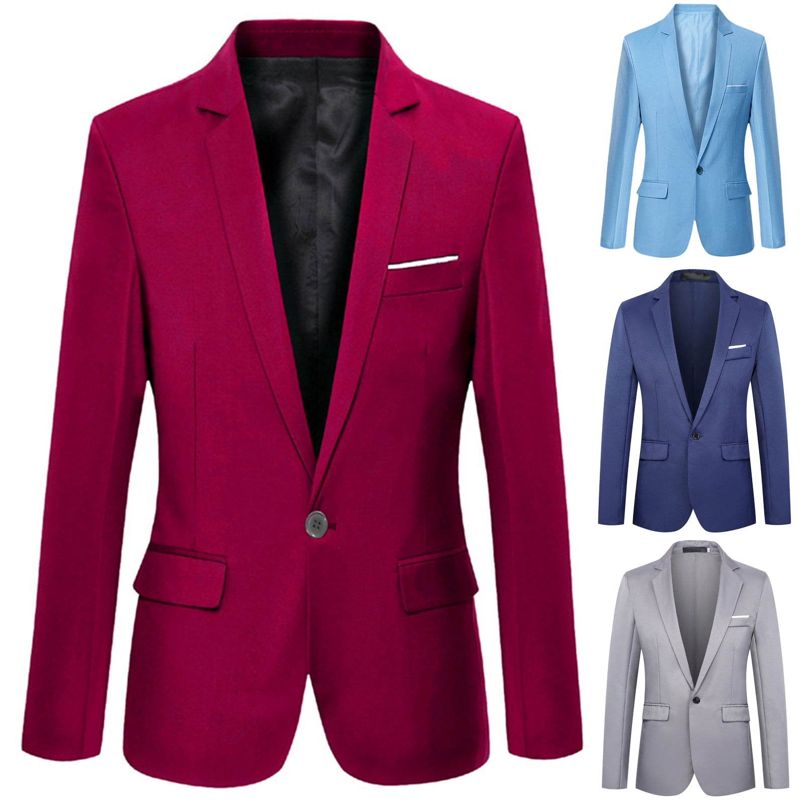Uehgn Fashion Men Solid Color Long Sleeve Lapel Slim Fit Blazer Suit ...