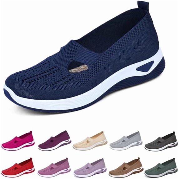 Uelaod Womens Lightweight Slip On Sneakers Breathable Knit Mesh Walking Shoes Comfortable Air Cushion Casual Loafers for Nursing Work