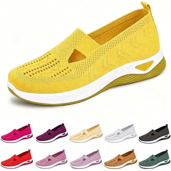 Uelaod Womens Lightweight Slip On Sneakers Breathable Knit Mesh Walking Shoes Comfortable Air Cushion Casual Loafers for Nursing Work
