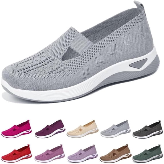 Uelaod Womens Lightweight Slip On Sneakers Breathable Knit Mesh Walking Shoes Comfortable Air Cushion Casual Loafers for Nursing Work
