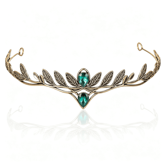 Ueljzpe Fairy Elf Crown Leaf Circlet Rhinestone Crown Viking Headwear | for Women, Renaissance Halloween Elf Crown