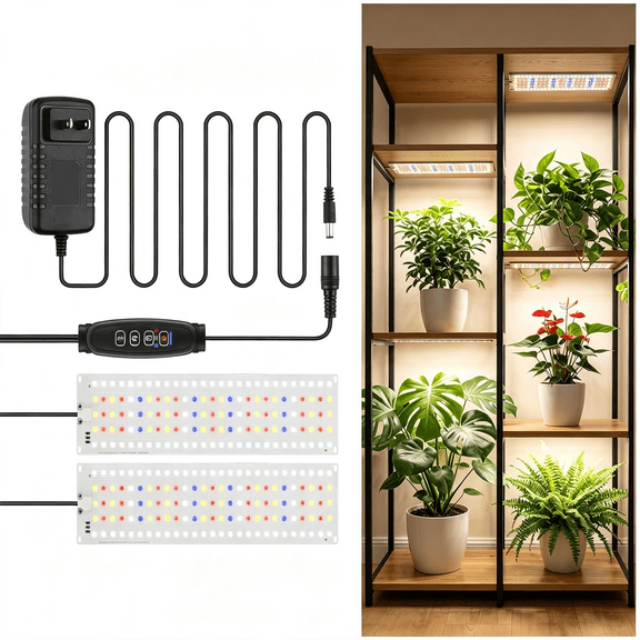 Ueljzpe Grow Lights for Indoor Plants Full Spectrum,2-Panel Plant Growing Light|Indoor Plant Growth 135 Leds Plant Light 3/9/12 Timer 3 Color Modes 10 Dimmable Levels